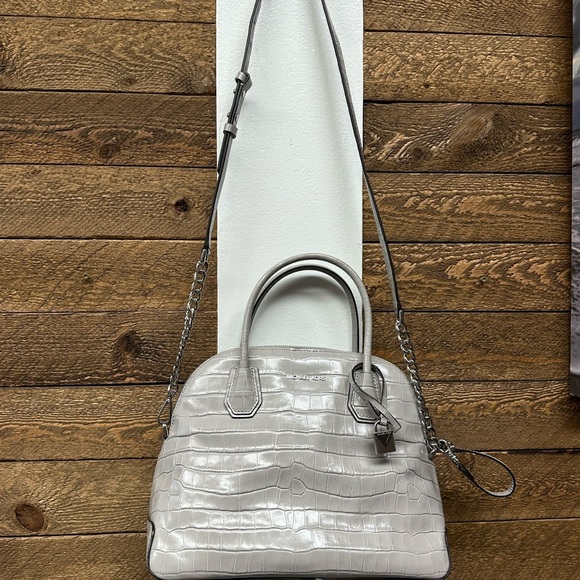Michael Kors Gray Croc-Embossed Satchel with Chain Strap - Picture 10 of 11